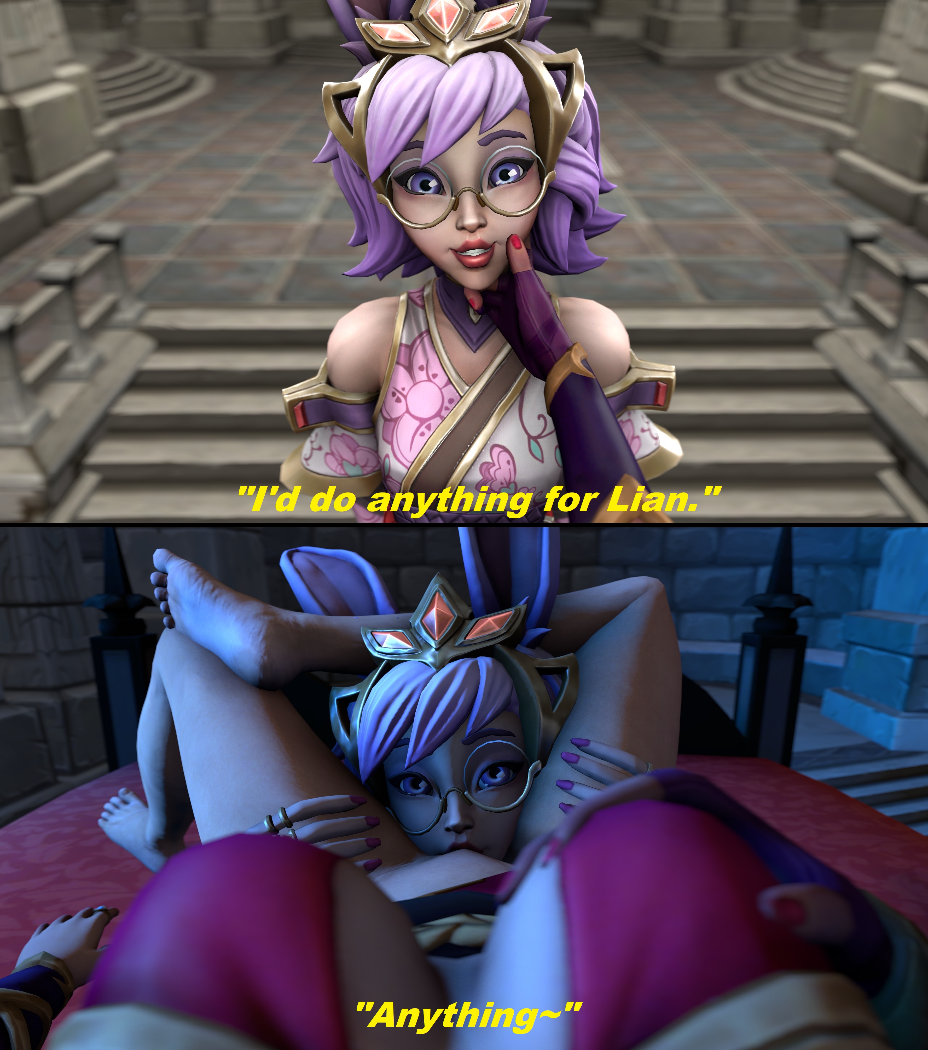 2girls, 3d, female, female only, female pov, hi-rez studios, lian (paladins), licking pussy, paladins, pussy, rei (paladins), unknown artist, yuri