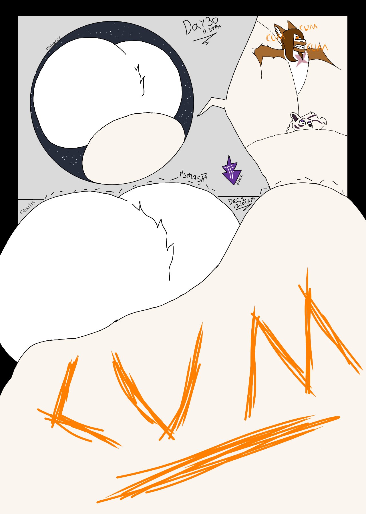 ambiguous_gender axie_(ad_axie) balls balls_expansion big_balls bodily_fluids breaking_the_fourth_wall canid canine comic_panel cross_fates cum duo expansion felid fox generation_4_pokemon genital_expansion genital_fluids genitals hi_res huge_balls hyper hyper_balls hyper_genitalia inflation lucario male mammal meme nintendo no_nut_november pantherine pokémon_(species) pokemon pokemon_(species) scar tiger truly_fates(artist) universe video_games