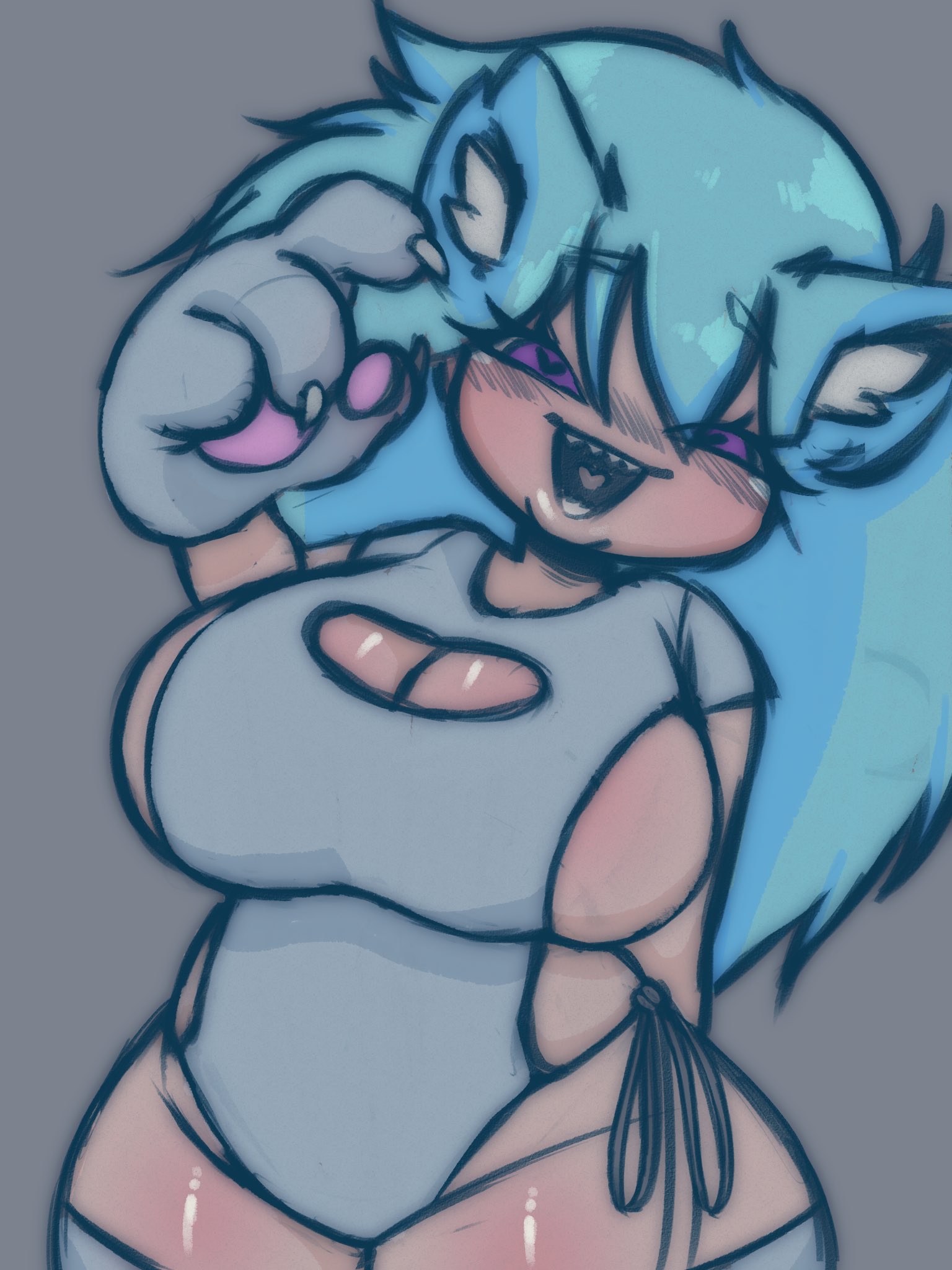 5hitzzzu, big breasts, big thighs, blush, boob window, boobs, boombita, breasts, cat ears, cat girl, chubby, cleavage, female, friday night funkin, funcu, funculicious, heart-shaped pupils, leggings, meatcuteshii, pinkbobatoo, sharp teeth, skiddioop, sky (friday night funkin), skyblue, skyverse, smile, stereodaddy, thread, wide hips