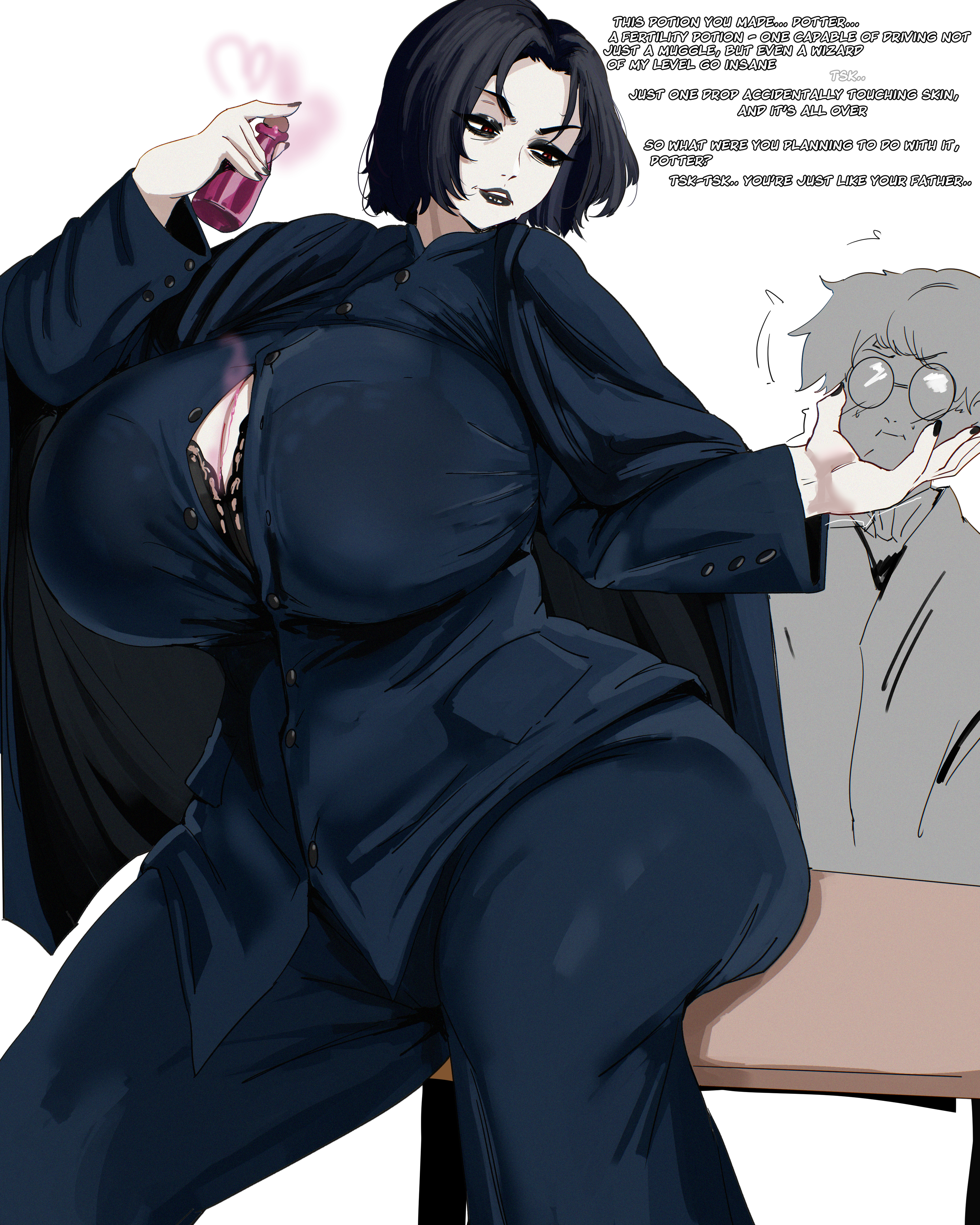 1boy, 1girls, breasts, deooxido, female, harry james potter, harry potter, huge breasts, large breasts, male, mature female, milf, penis, severus snape, thick thighs, thighs, wide hips