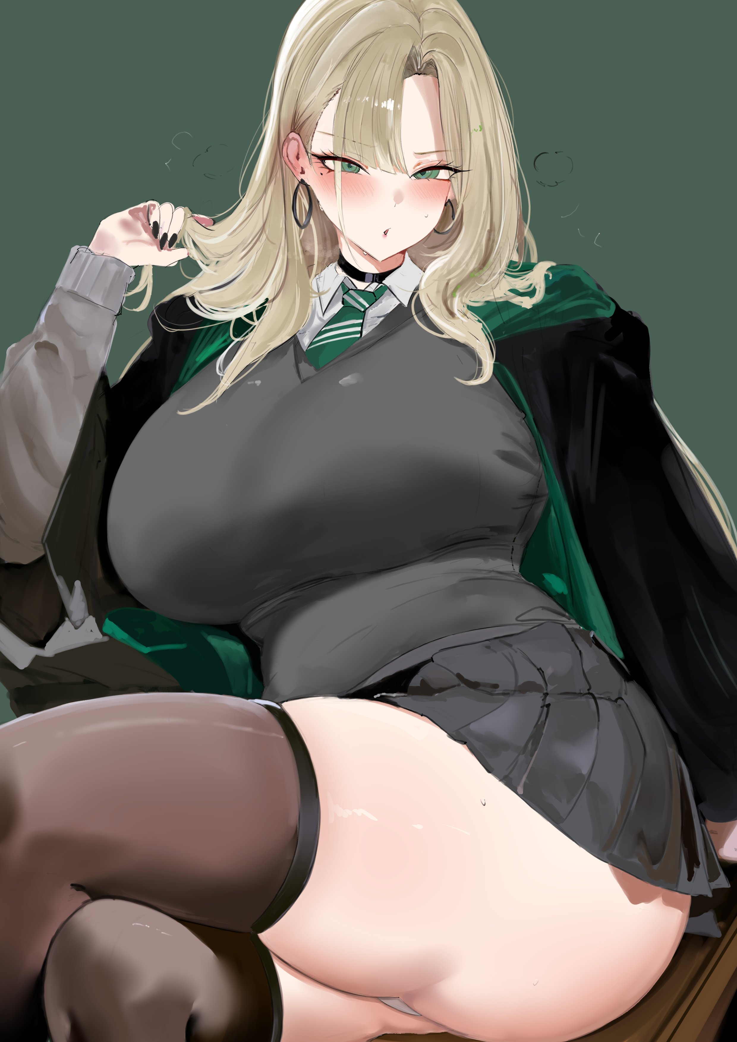 1girls, breasts, draco malfoy, draco malfoy (redteneri), female, female focus, female only, genderswap, girls, harry potter, hi res, large breasts, light skin, light-skinned female, looking at viewer, machan, rule 63, thick thighs, thighs, wide hips
