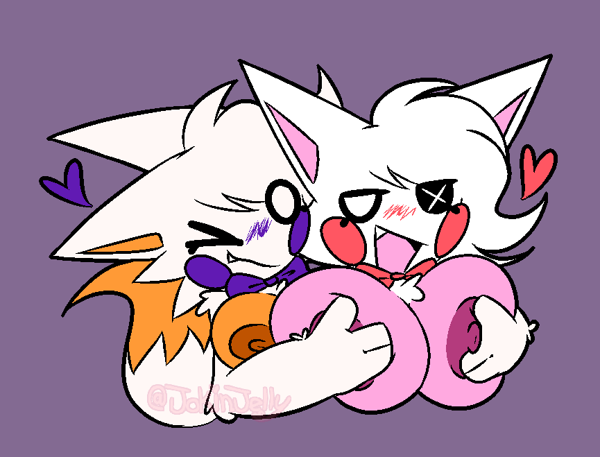 2girls, big breasts, boobs, breast massage, breasts, cute, female/female, five nights at freddy's, five nights at frickbears, five nights at frickbears 3, hot, jokinjelly, lolbit (fnaf), lolbit (frickbears), mangle (fnaf), nude
