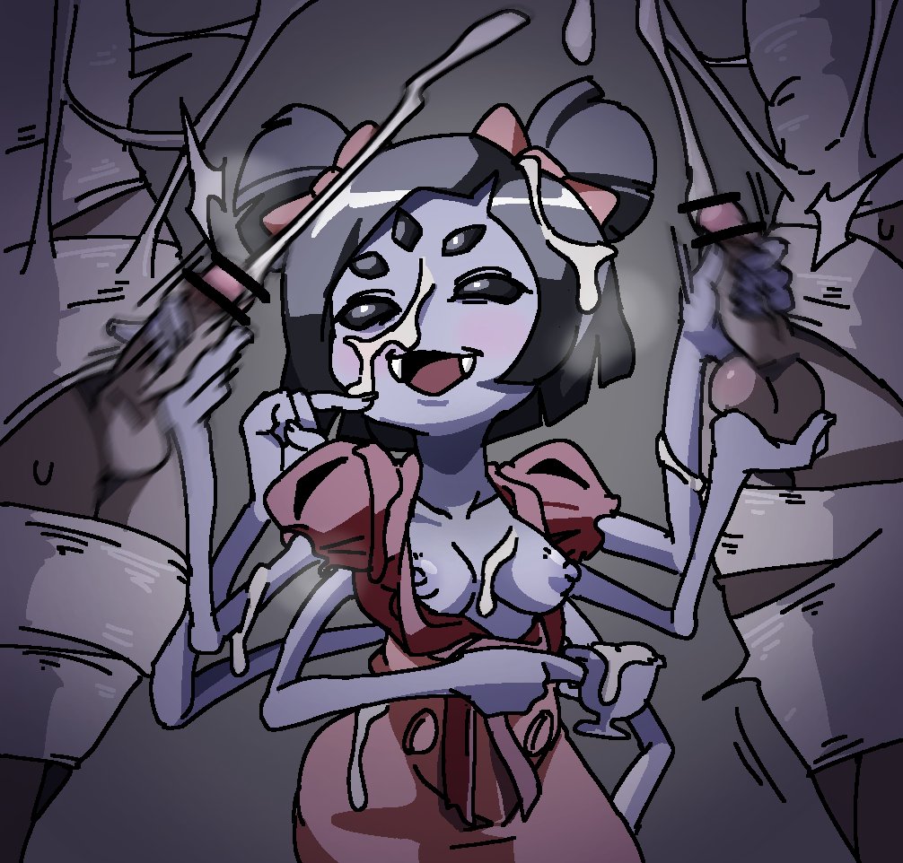 5 eyes, 6 arms, bee haji, beecon123, boobs, breasts, cock, cum, dick, ejaculation, female, genitals, handjob, monster girl, muffet, multi arm, multi eye, multi limb, nipples, no bra, open mouth, orgasm, penis, semen, spider, spider girl, tits, undertale, undertale (series), woman