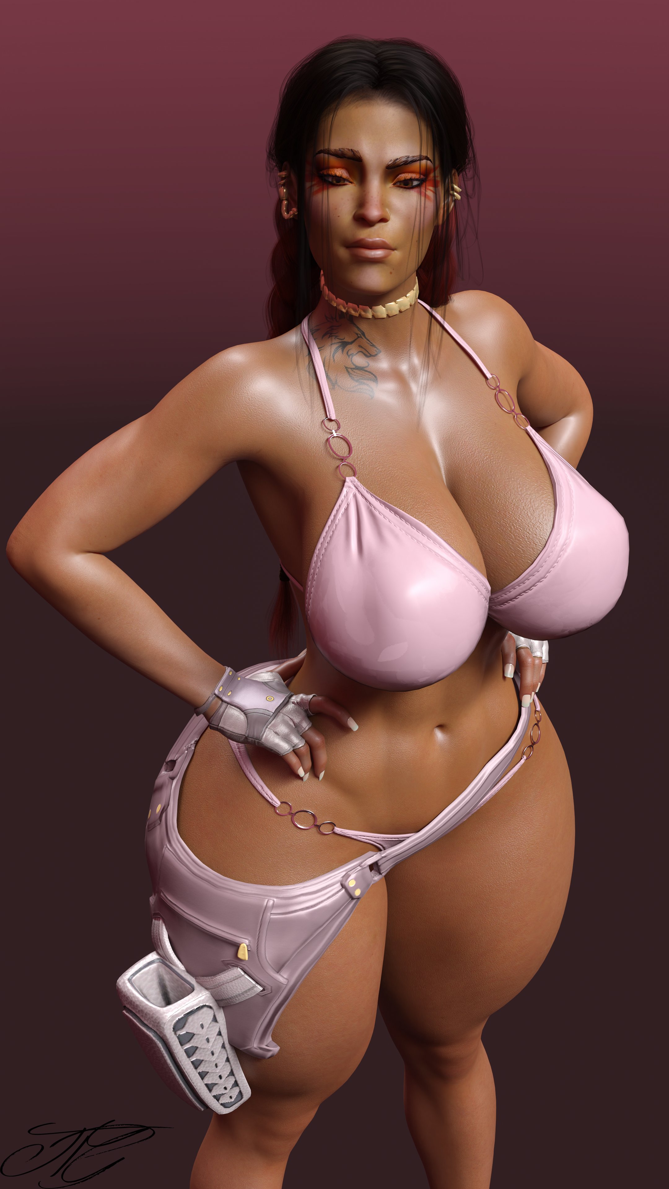1girls, 3d, apex legends, ass, big ass, big breasts, bikini, breasts, dark skin, dark-skinned female, female, female only, huge thighs, joshuaproart, latina, loba (apex legends), respawn entertainment, solo female, swimsuit, tattoo, thick thighs, thunder thighs, thunderthighs, twitter username, two-tone hair, wide hips