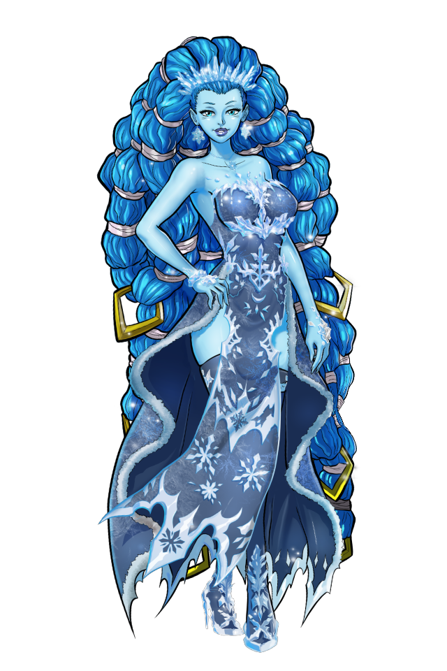 artist_request blue_eyes blue_hair blue_skin blue_skinned_female braided_hair crown final_fantasy final_fantasy_x hentai_heroes hentai_heroes_character high_heels hymevarta ice ice_queen_(final_fantasy) shiva_(final_fantasy) tagme