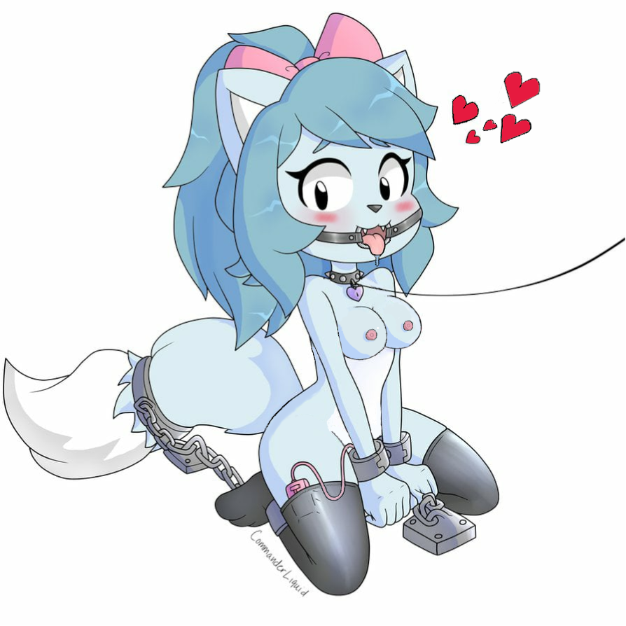 1girls anthro arctic_fox blue_body blue_fur blue_hair blush blush_lines bondage breasts canine canis chained_tail chained_to_floor chains collar cube_guy_(artist) cute domestic drool drooling fangs female female_focus female_only fox fox_ears gag handcuffed handcuffs heart humanoid humanoid_feet humanoid_hands kneeling latex latex_tights leash leash_and_collar liquid_(negieggy) necklace nipples no_bra no_panties oerba_yun_fang open_eyes open_mouth open_mouth_gag pink_ribbon pink_vibrator remake ribbon sex_toy shackles spiked_collar tail teeth tongue_out vibrator vibrator_in_pussy