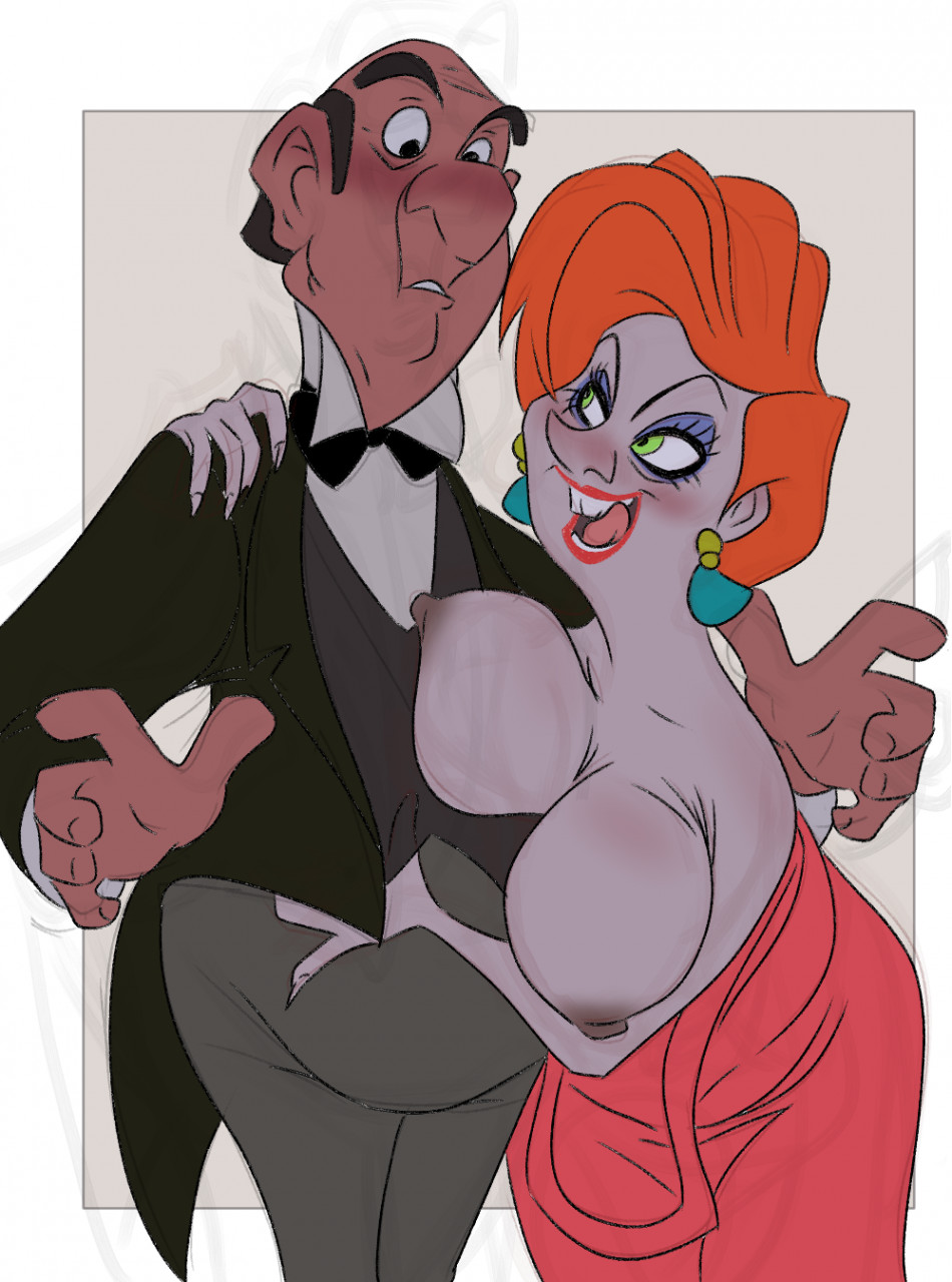 big_penis blush breasts_out crossover drunk edgar_balthazar fat green_eyes grope madame_medusa necro-opolis older_male red_hair seducing seductive seductive_look the_aristocats the_rescuers