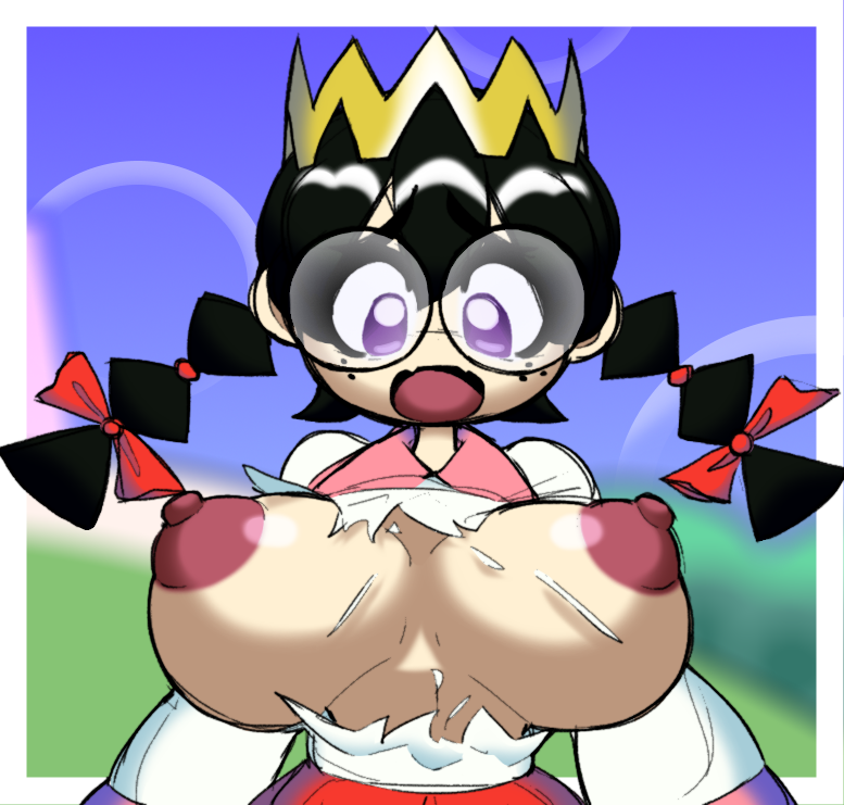 big_areola big_breasts big_nipples black_hair breasts_out breasts_out_of_clothes clothing color crown dark_nipples edit fairy fairy_queen female freckles glasses kirby_(series) kirby_64 nintendo nipples open_mouth puffy_nipples purple_eyes queen_ripple ripped_clothing solo third-party_edit torn_clothes twin_braids twintails unknown_artist wardrobe_malfunction