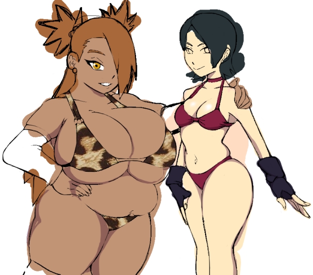 2girls, akimichi chouchou, arm warmers, armwear, ass, bbw, big ass, big breasts, bikini, bikini bottom, bikini top, black gloves, black hair, boruto: naruto next generations, breasts, brown hair, busty, chubby, chubby female, curvaceous, curvy, curvy body, curvy female, dark skin, dark-skinned female, ear piercing, earrings, female, female focus, female only, fingerless gloves, g-string, gloves, hair over one eye, hand on hip, huge ass, huge breasts, interracial, large breasts, light skin, light-skinned female, looking at viewer, masaaapo, micro bikini, naruto, naruto (series), oppai, overweight, overweight female, pale skin, pale-skinned female, pose, posing, red bikini, red panties, red swimsuit, sarada uchiha, short hair, shounen jump, small breasts, smile, smiling, smiling at viewer, spiky hair, standing, swimsuit, thick thighs, thighhighs, thighs, thong, tied hair, twintails, voluptuous, yellow eyes