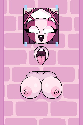 breasts fapwall female friday_night_funkin friday_night_funkin_mod glory_hole naked nun open_mouth pink_skin sarvente_(dokki.doodlez) shy_jaz solo_female stuck stuck_in_wall through_wall