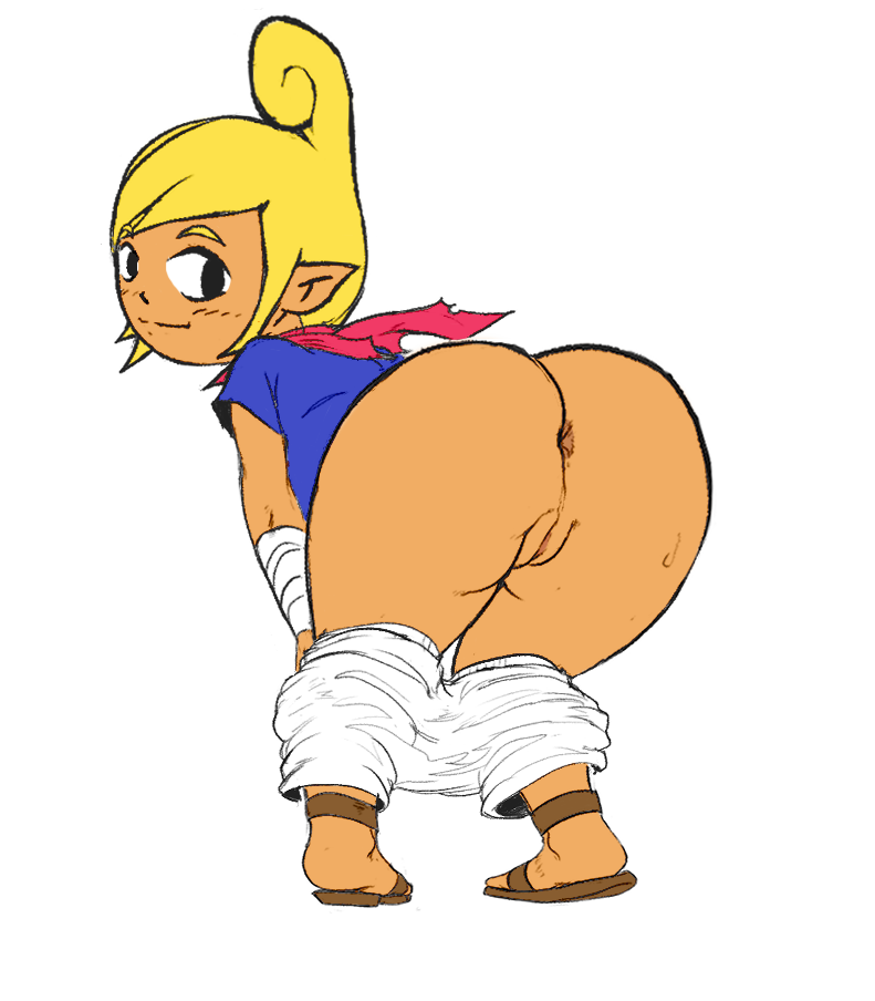 1girls anus anus_peek ass_focus blonde_hair bronze_skin_color color_edit edit female female_only looking_at_viewer pants_down presenting_anus presenting_hindquarters presenting_pussy solo tetra the_legend_of_zelda the_wind_waker thick_thighs wind_waker