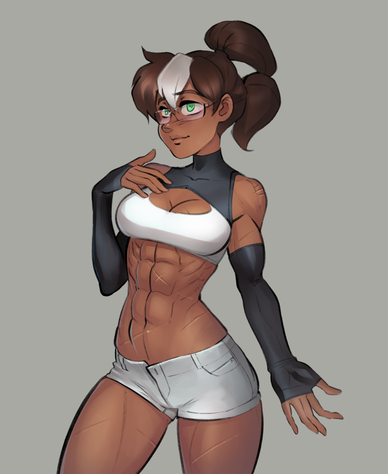 /co/lette abs ass breasts female glasses muscles muscular muscular_female navel pre-transformation psudolewd psudonym thick_thighs transformation wide_hips