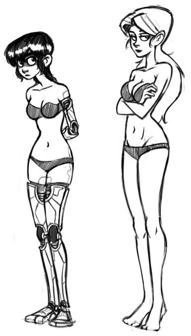 arms_behind_back arms_folded bra cyborg dresden_codak kimiko_ross official_art panties prosthesis webcomic yvonne_awning