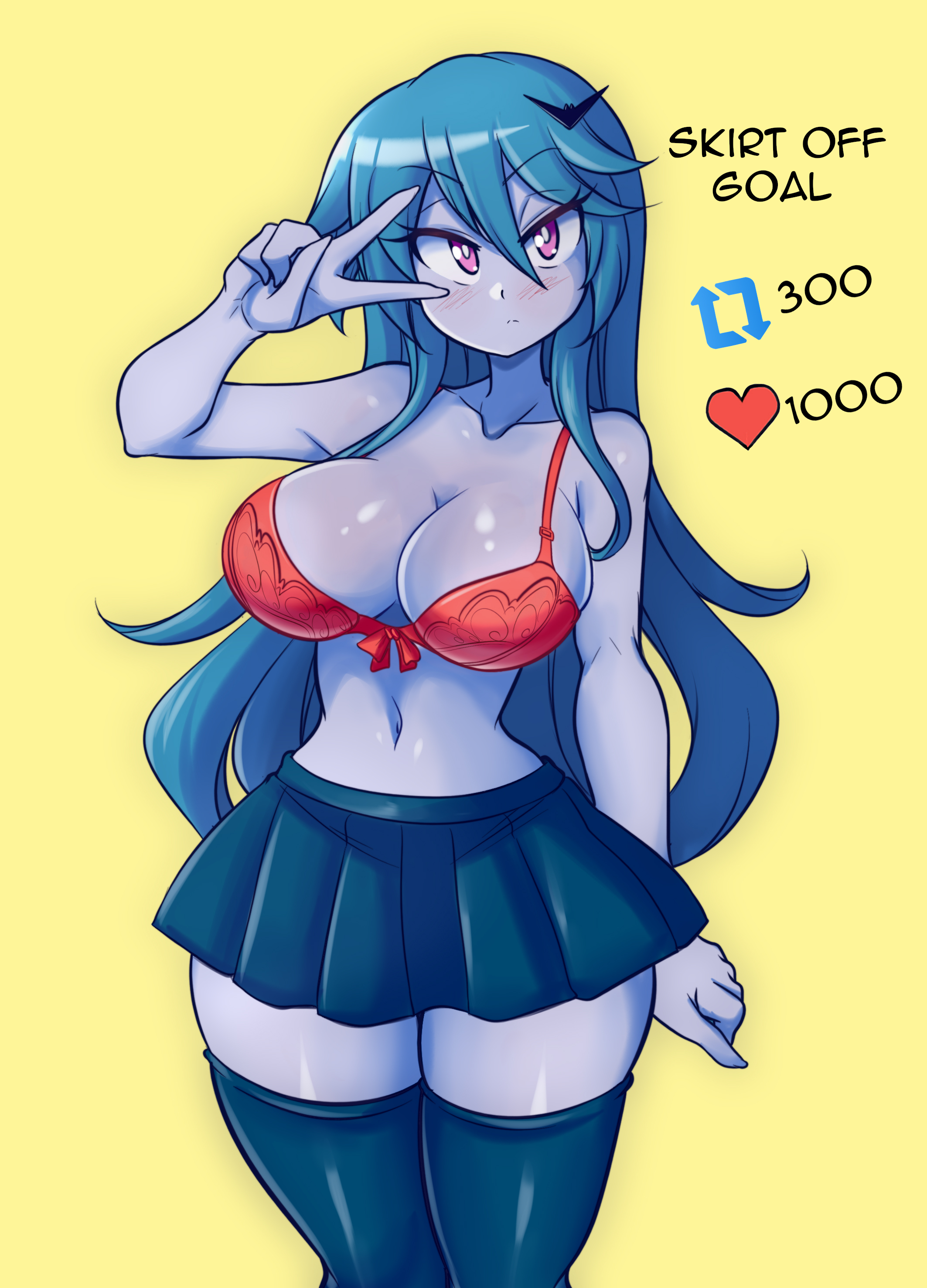1girls, big breasts, bra, breasts, cleavage, female, female focus, female only, looking at viewer, lucy (lucyfercomic), lucyfercomic, original, original character, skirt, strip game, tagme