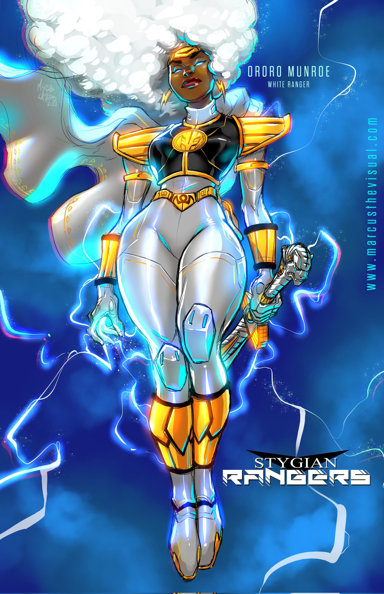 1girls, dark skin, dark-skinned female, female, female only, fully clothed, hair on head, hips, marcuswilliams, marvel, marvel comics, mutant, ororo munroe, power rangers, solo, storm (x-men), superheroine, tommy oliver (cosplay), voluptuous, voluptuous female, white hair, white ranger (cosplay), wide hips, x-men