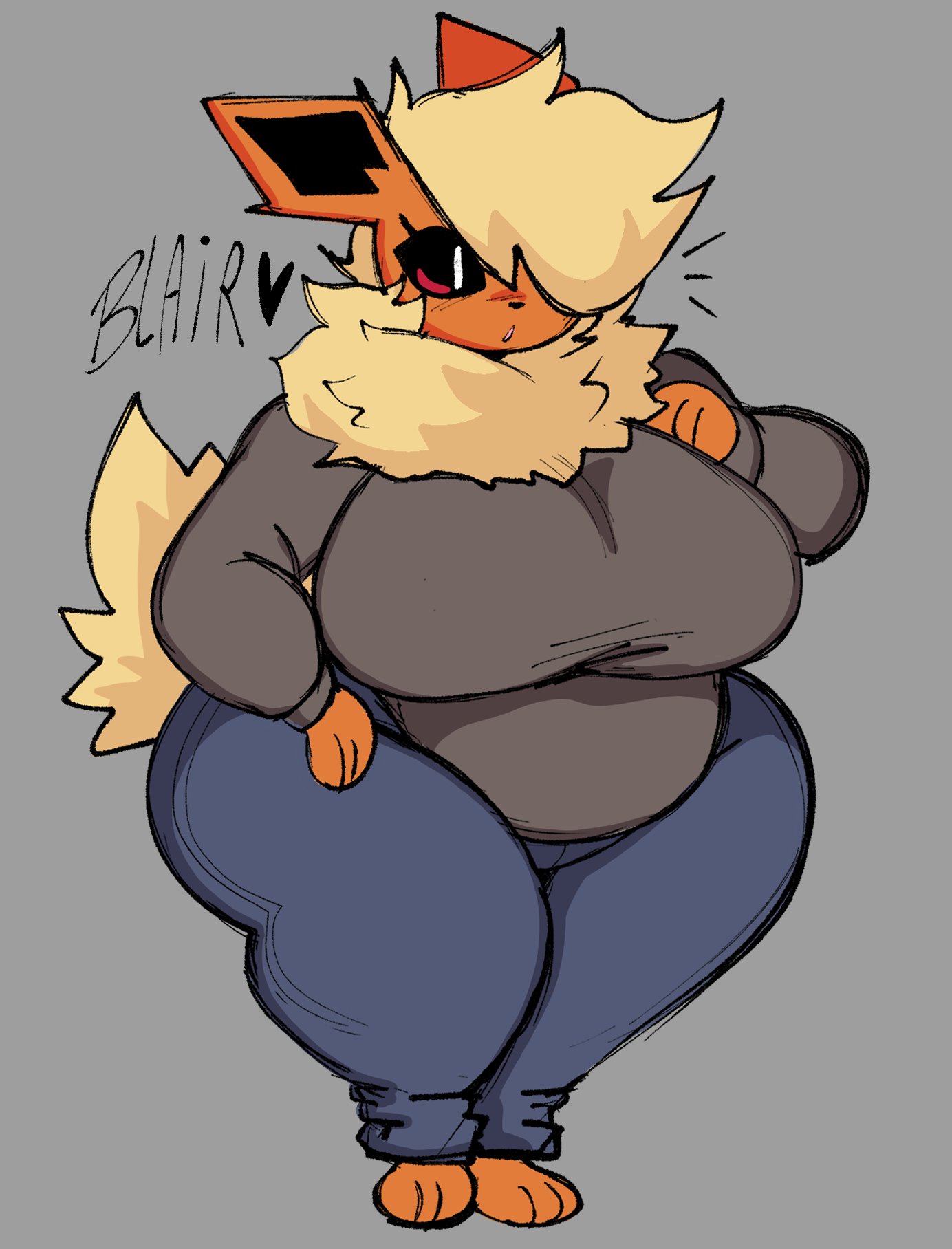 anthro, anthrofied, big breasts, breasts, clothed, clothing, dork boi, eeveelution, female, female pokemon, flareon, fur, furry, furry only, heart, lewd dorky, milf, nintendo, pokémon (species), pokemon, pokemon (species), tail, text, thick thighs, wide hips