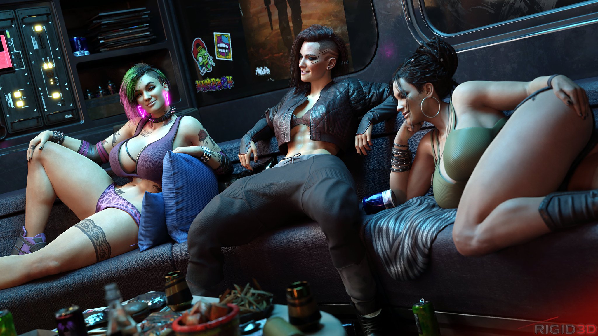 1futa, 2girls, 3d, afro-native, artist name, ass, athletic, athletic female, athletic futa, big ass, big breasts, big butt, breasts, bulge, busty, cd projekt red, cleavage, curvaceous, curvy, curvy figure, cyberpunk, cyberpunk 2077, digital media (artwork), eyebrows, eyelashes, eyes, female, fit, fit female, fit futa, futanari, hair, hips, hourglass figure, huge breasts, human, humanoid, intersex, judy alvarez, large breasts, legs, light skin, light-skinned female, light-skinned futa, lips, mature female, mature futa, panam palmer, penis, rigid3d, shaved side, smile, thick, thick legs, thick thighs, thighs, tomboy, toned, toned female, toned futa, top heavy, upper body, v (cyberpunk 2077), valerie (cyberpunk 2077), voluptuous, waist, watermark, wide hips