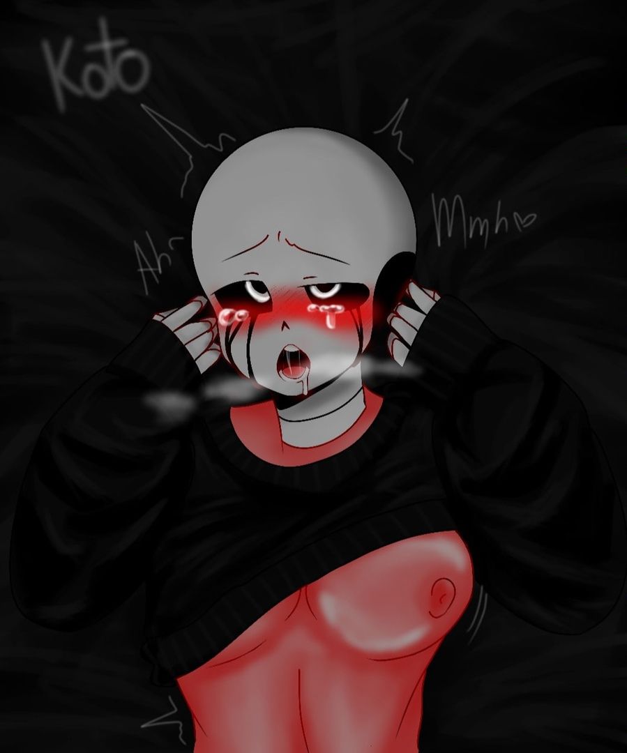 ahe_gao breasts crying drooling ecstasy ectobody ectobreasts fan_character genderswap genderswap_(mtf) killer_sans killer_sans_(fan_character) kotohere_(artist) lifted_shirt nipples red_body rule63 rule_63 sans sans_au sans_oc shirt_up solo