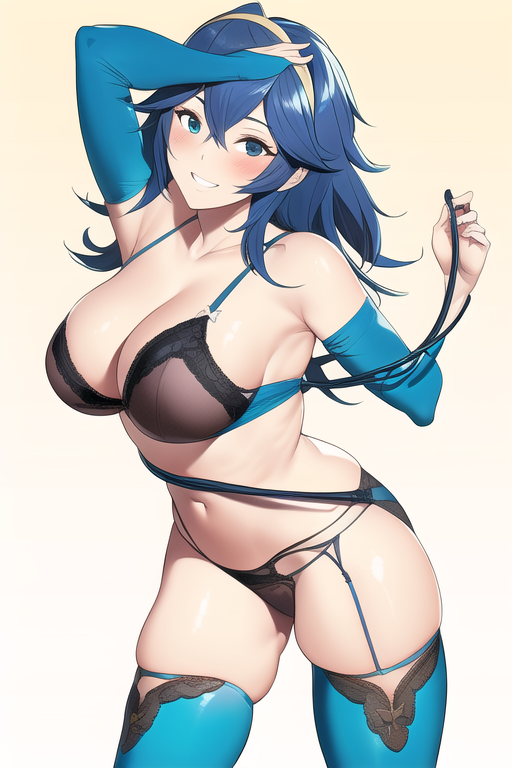 ai generated, armpits, blue eyes, blue hair, female, fire emblem, fire emblem awakening, lingerie, lucina (fire emblem), nai diffusion, stable diffusion, stockings, tagme, tight clothing