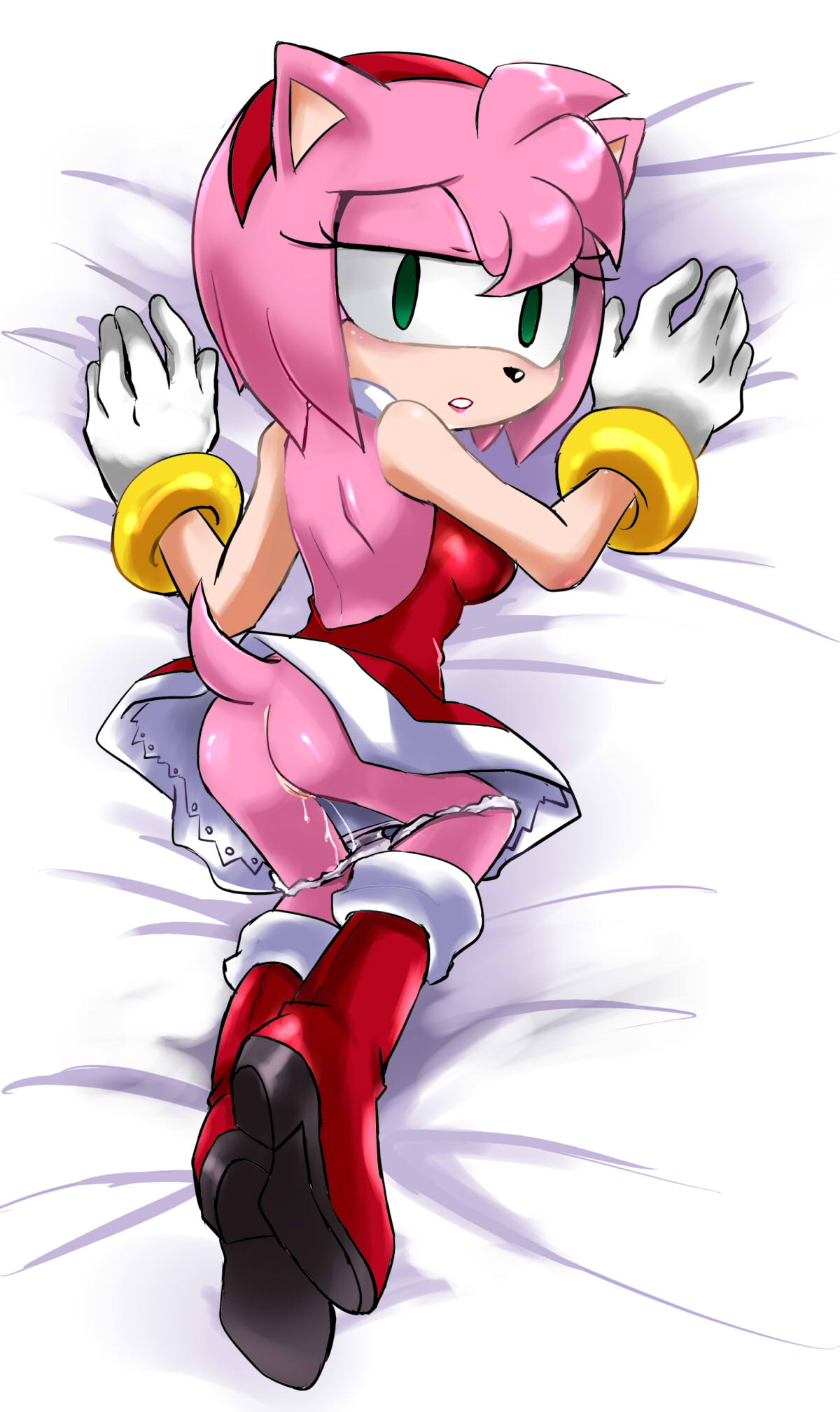 amy_rose ass boots bracelet dakimakura dakimakura_design eyelashes female furry garugirosonicshadow green_eyes headband open_mouth panties_down pink_fur pussy pussy_juice pussy_juice_string pussy_juice_trail sega solo_female sonic_(series) sonic_the_hedgehog_(series) tail wet_panties white_panties white_sheets