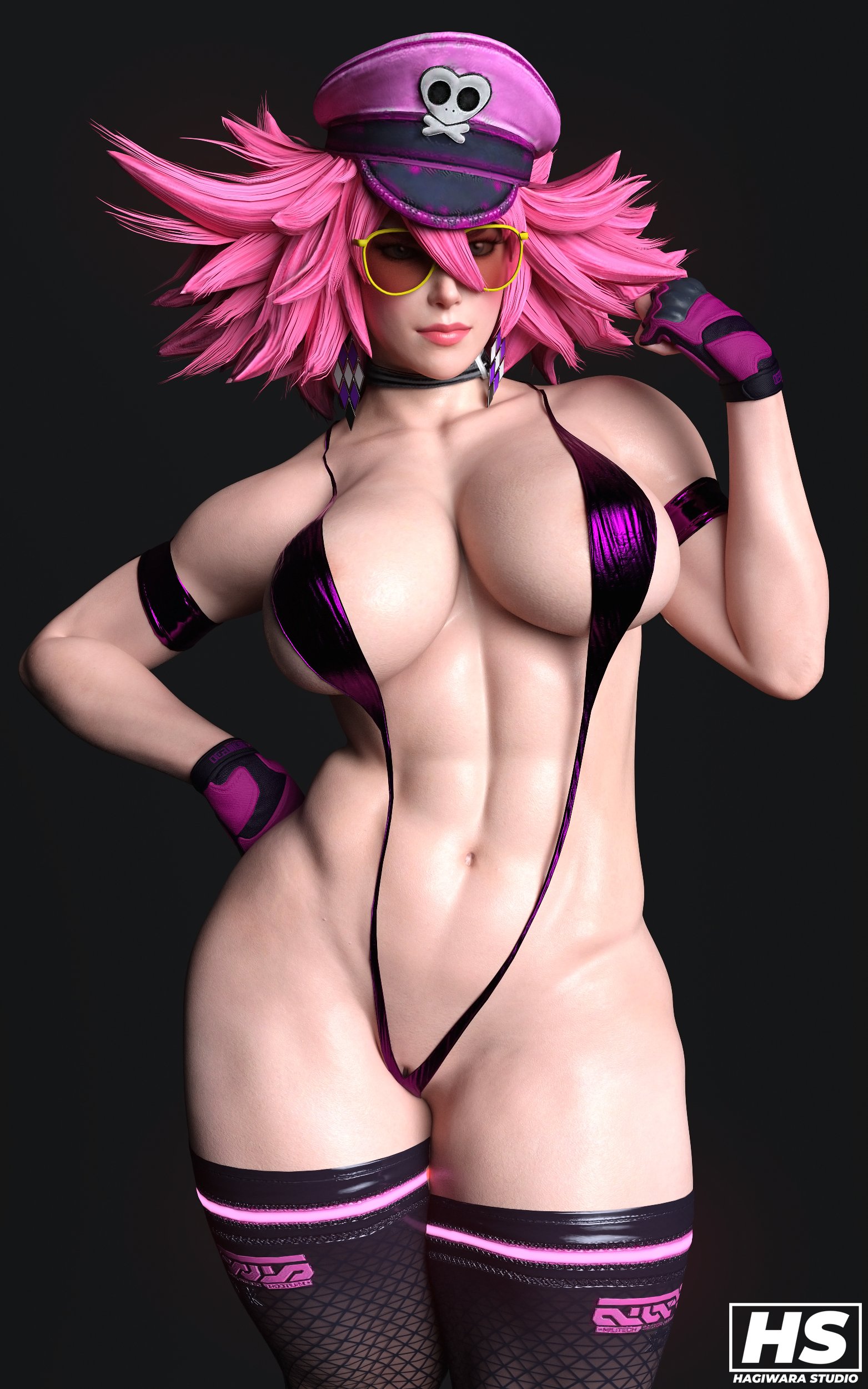 1girls, 3d, abs, armwear, ass, big ass, big breasts, bikini, blue eyes, breasts, busty, capcom, female, female only, final fight, hagiwara studio, hourglass figure, long hair, muscular, muscular female, navel, one-piece swimsuit, pink hair, poison (final fight), pussy, sling bikini, solo, solo female, standing, street fighter, street fighter v, swimsuit, tagme, thick thighs, wide hips