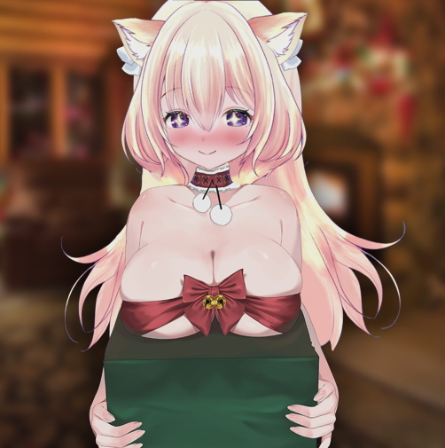 bell bells blonde_hair breasts collar fox_ears non_nude present ribbon smolkitsu star_eyes streamer teasing twitch twitch.tv virtual_youtuber vtuber