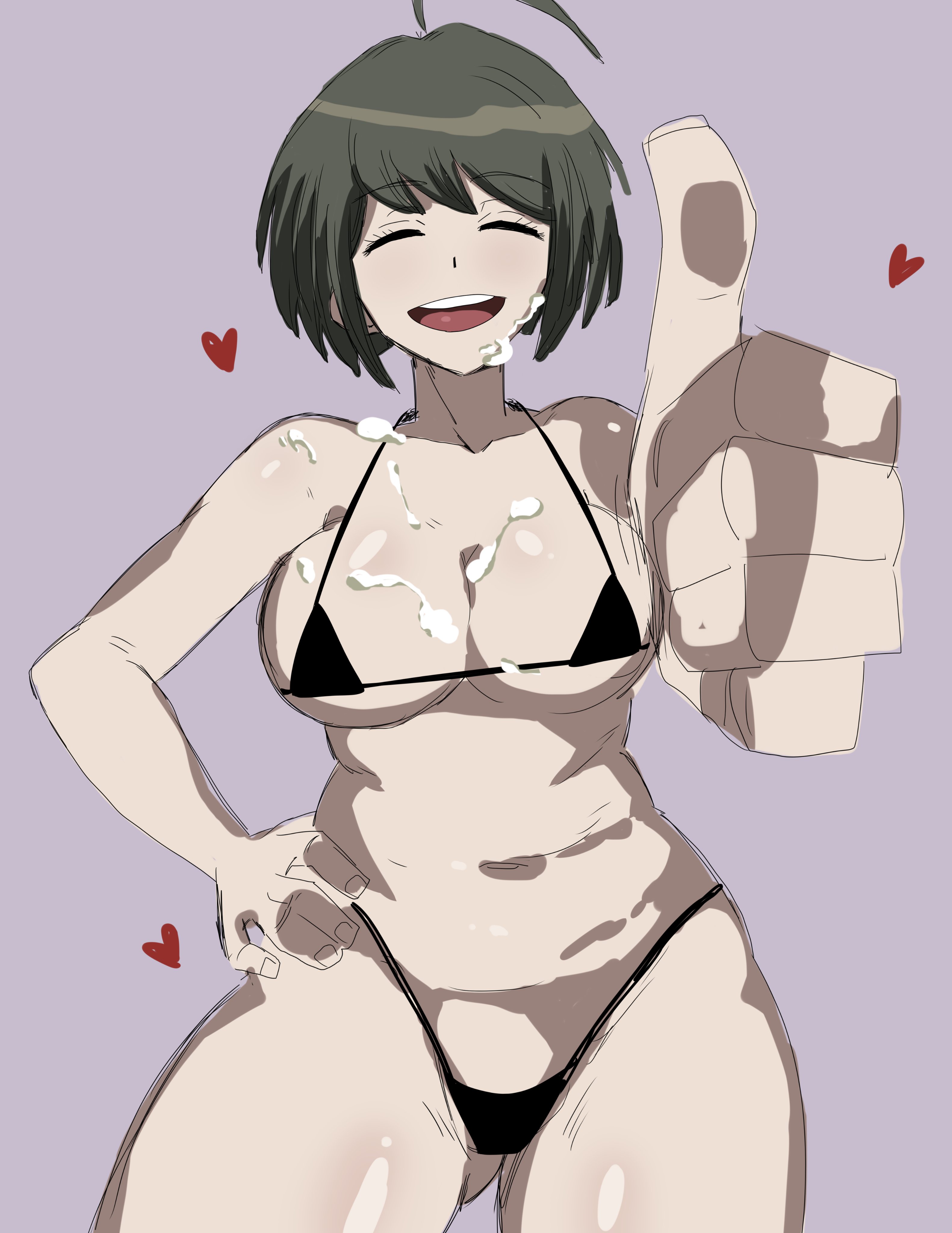 bikini, bikini bottom, bikini top, breasts, covered in cum, cum, danganronpa, danganronpa ultra despair girls, female, female only, large breasts, lilithcharlott2, naegi komaru, skimpy bikini, straight hair