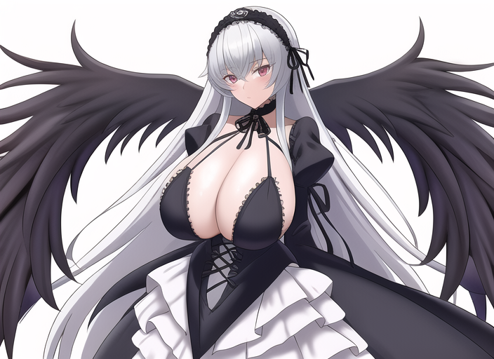 ai_generated black_wings choker enormous_breasts maid_headdress nai_diffusion rozen_maiden stable_diffusion suigintou tagme