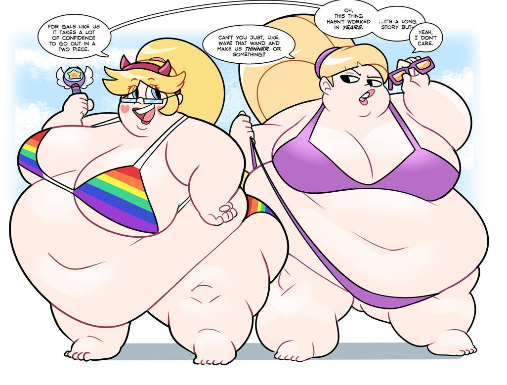 bbw blonde_hair dialogue disney disney_channel disney_xd fat fat_people_only glasses gravity_falls hyper_belly morbidly_obese obese_female overweight overweight_female pacifica_northwest purple_bikini rainbow_bikini ssbbw star_butterfly star_vs_the_forces_of_evil straight_hair superspoe two_piece_swimsuit wand