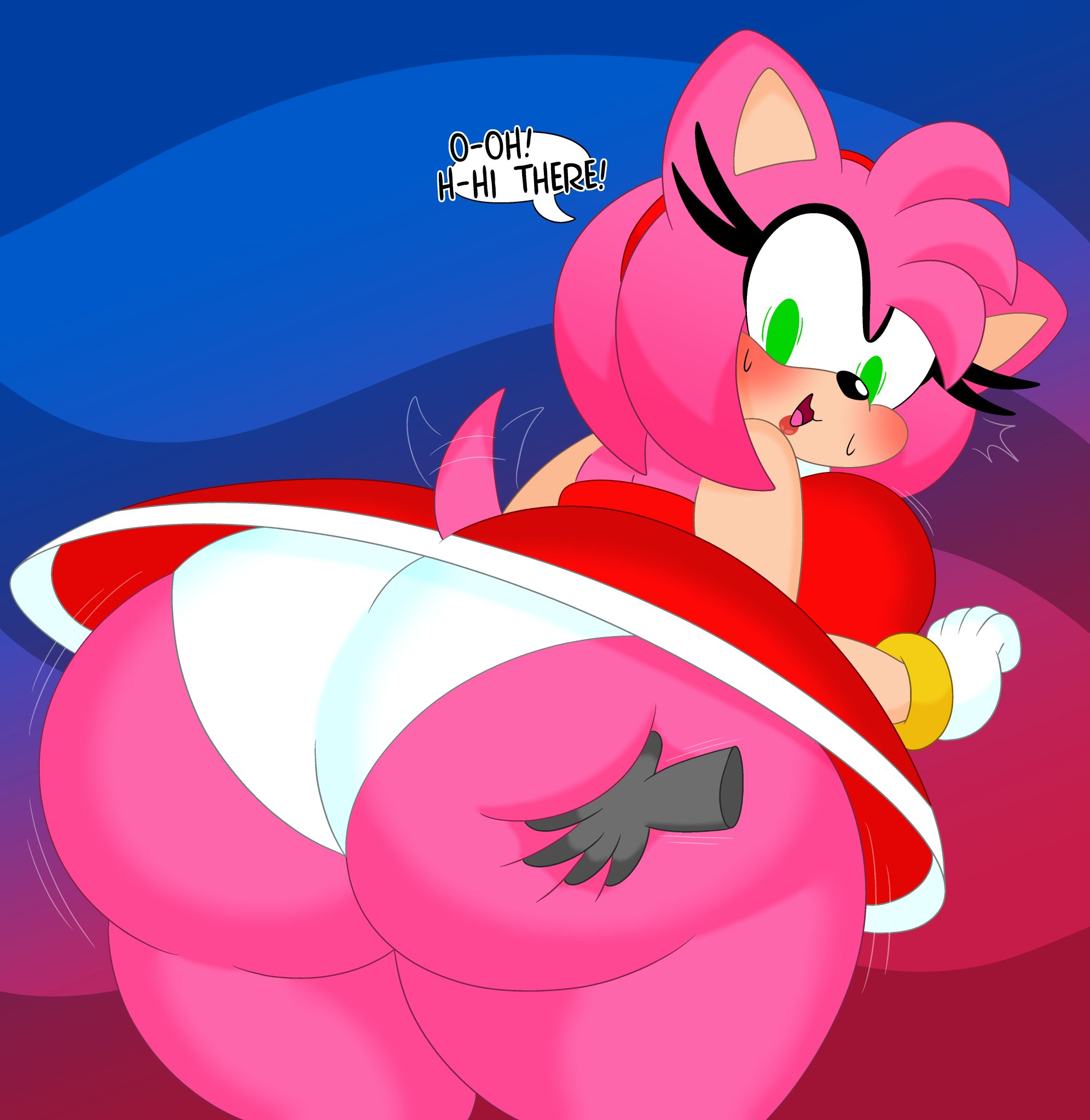 1girls, 3barts, amy rose, anthro, ass, ass dough, ass grab, ass squeeze, ass squish, big ass, big butt, breasts, bubble ass, bubble butt, disembodied hand, dress, fat ass, female, female only, furry, gloves, grabbing ass, groping ass, hedgehog, huge ass, huge butt, hyper ass, offscreen character, panties, sega, sonic (series), sonic the hedgehog (series), surprised, thick ass, thick thighs, underwear, white panties, white underwear