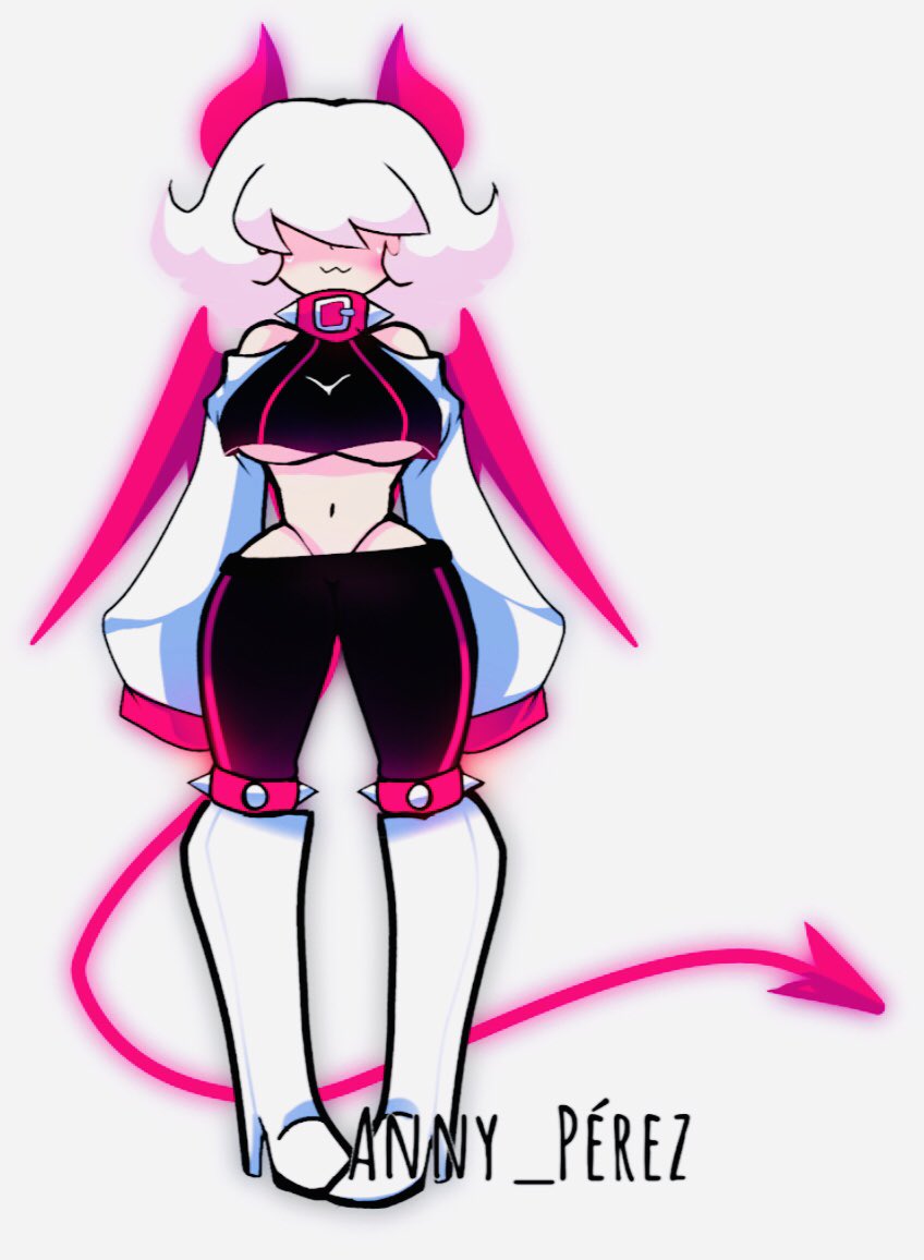 :3 animation_meme_community anny_(anny_perez) anny_perez anny_perez_oc clothing demon_girl female hair_over_eyes light_pink_hair pink_horn safe short_hair tagme underboob youtube youtube_hispanic