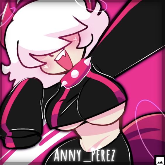 1girls animation_meme_community anny_(anny_perez) anny_perez anny_perez_oc big_breasts demon_girl female hair_over_eyes happy happy_female pink small_image underboob youtube youtube_hispanic