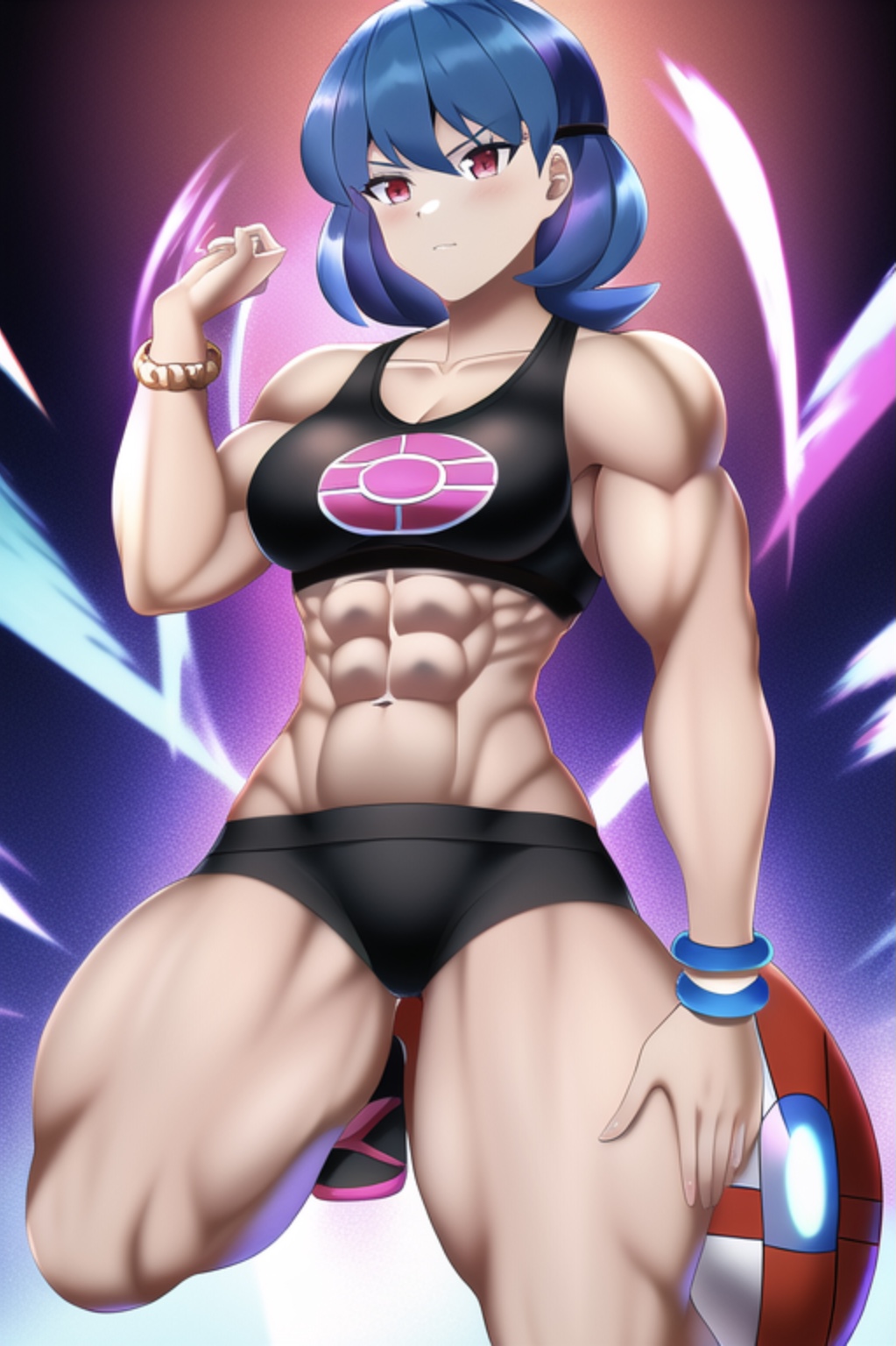 1girls abs ai_generated athletic athletic_female bare_arms bare_legs bare_midriff bare_shoulders bare_thighs biceps black_shorts black_sports_bra blue_hair blush bracelet breasts broad_shoulders cleavage collarbone fit_female game_freak hand_on_thigh huge_breasts large_breasts looking_at_viewer midriff muscle muscles muscular muscular_arms muscular_female muscular_legs muscular_thighs nintendo obliques pixai pokemon pokemon pokemon_hgss red_eyes sabrina_(pokemon) short_shorts shorts spandex_shorts sports_bra stable_diffusion thick_arms thick_thighs thigh_gap thighs toned toned_female voluptuous voluptuous_female wide_hips