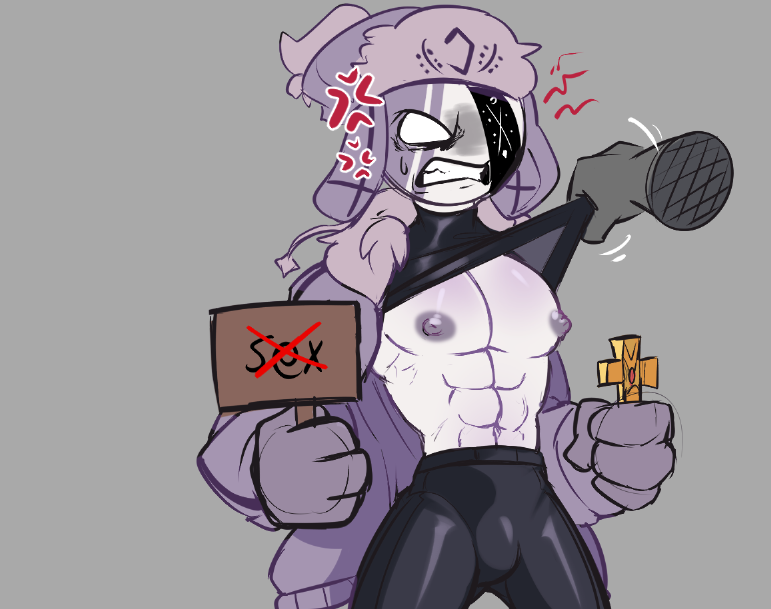 1boy, abs, anger vein, angry, angry face, armpits, breasts, bulge, cross, friday night funkin, friday night funkin mod, gritted teeth, jacket, male, male only, mawile123, mid-fight masses, muscular, muscular chest, muscular male, nipples, pants, pecs, ruv (dokki.doodlez), ruv (friday night funkin), shirt, shirt lift, sign, stickman, sweatdrop, tagme, toony, ushanka