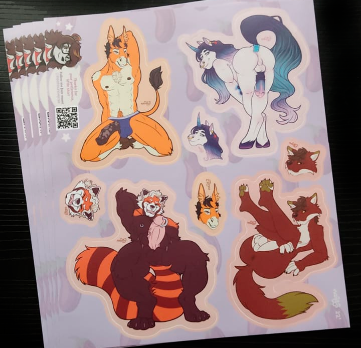 ailurid anthro asinus canid canine canis coyote donkey equid equine genitals group horn male male/male mammal naoto penis penis_size_difference red_panda sticker stickers unicorn vein veiny_penis