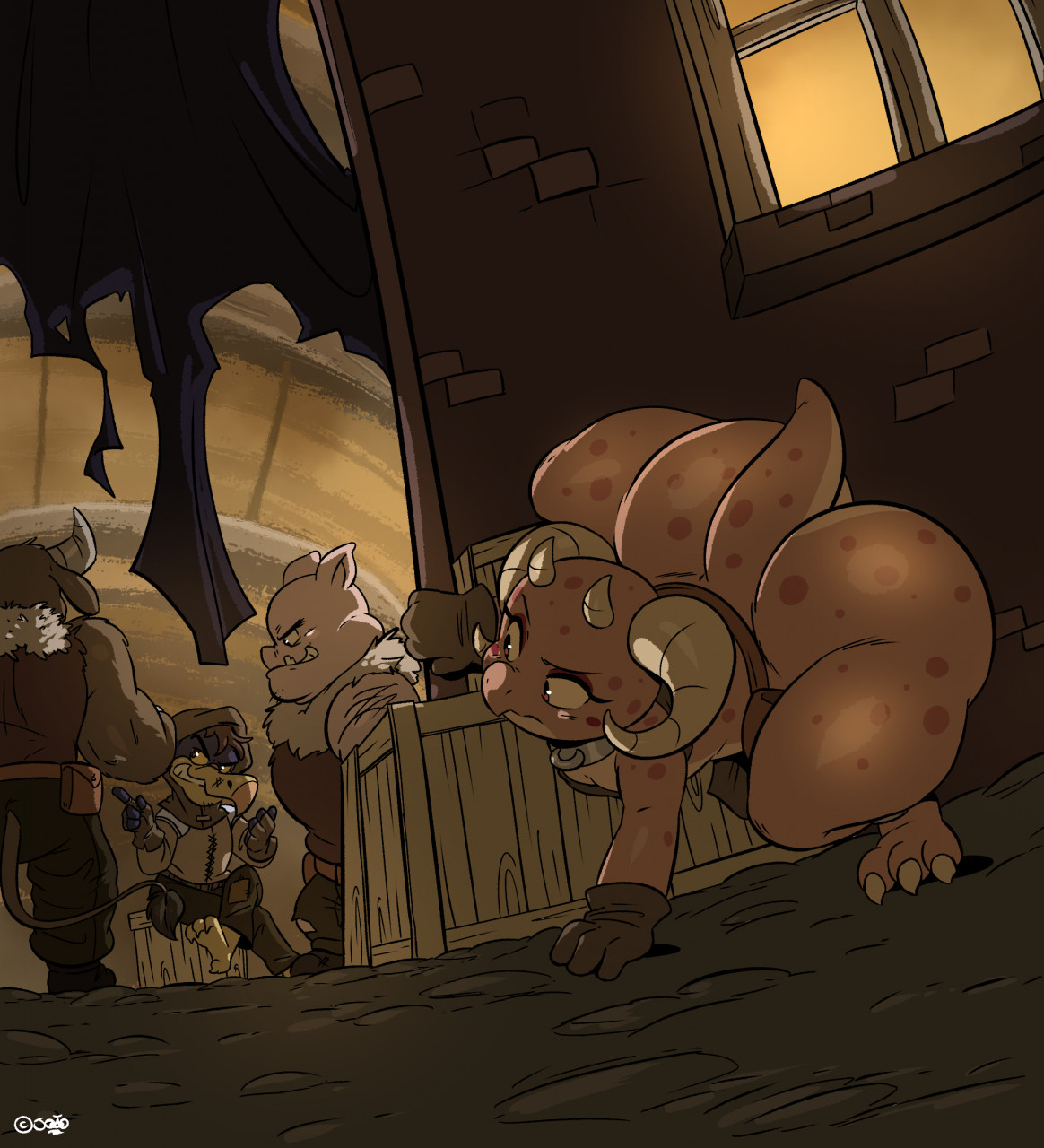 2d, anthro, ass, big ass, big butt, bottomless, brown body, brown scales, female, horn, horns, joaoppereiraus, kobold, large ass, looking at another, piko (simplifypm), public, scales, scalie, scalie female, scalie humanoid, spying, tan body, tan skin, the simplifypm-verse, thick, thick ass, thick thighs, thighs
