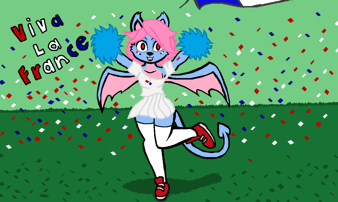 1femboy bat celebration cheerleader cheerleader_uniform confetti femboy france french_text looking_at_viewer male mammal okami23_(artist) pom_poms solo terry_bat text