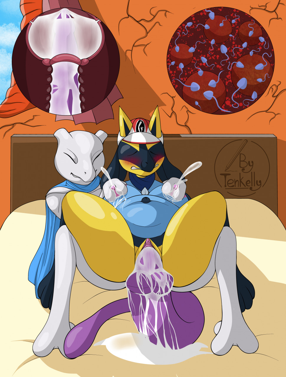 anthro bed big_breasts bodily_fluids breasts clenched_teeth cross_section cum cum_in_pussy cum_in_uterus cum_inside duo fallopian_tubes female female_lucario furniture generation_1_pokemon generation_4_pokemon genital_fluids hi_res impregnation lactating legendary_pokemon lucario male male/female mewtwo multiple_ova nintendo ovum penetration penis pokémon_(species) pokemon pokemon_(species) pussy sex sperm_cell spread_legs tenkelly thick uterus vaginal_penetration video_games