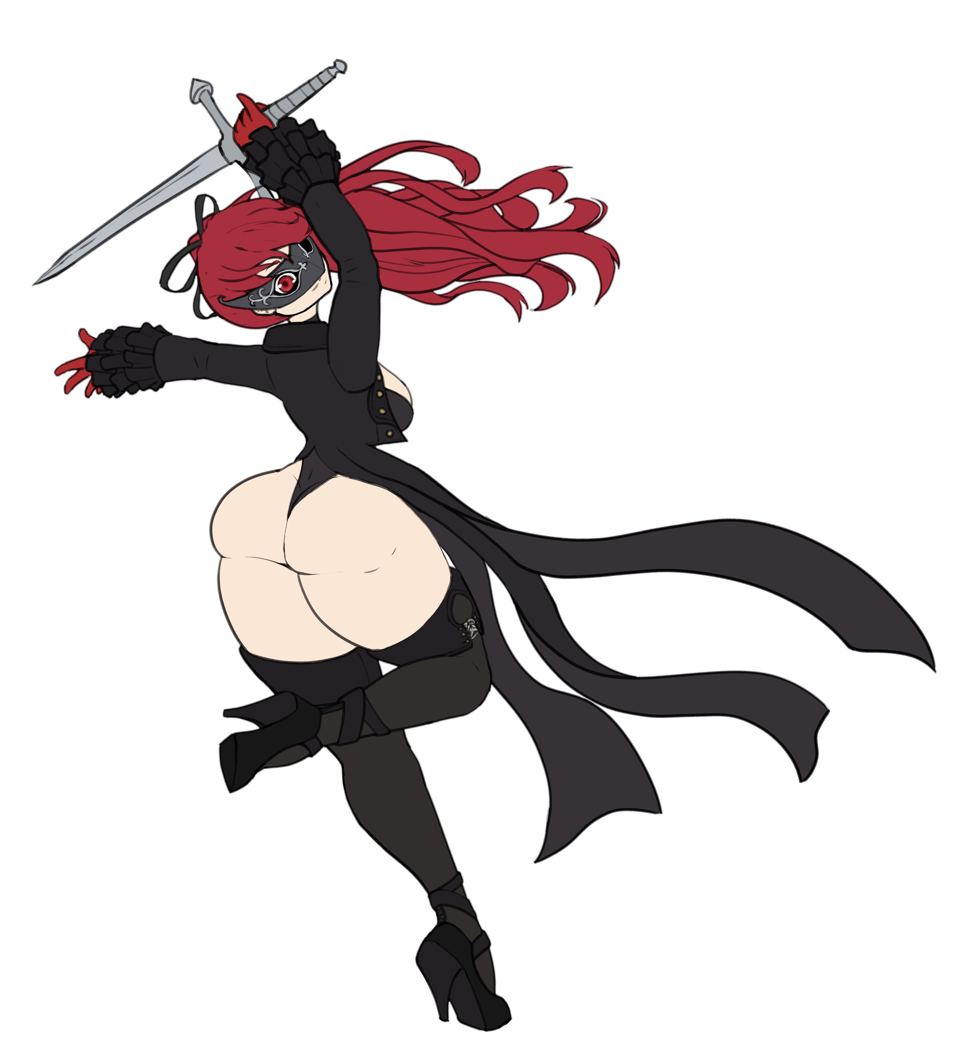 1girls, ass, athletic, athletic female, atlus, big ass, female, female focus, female only, high heels, hourglass figure, kasumi yoshizawa, leotard, looking back, persona, persona 5, persona 5 royal, phantom thief suit, ponytail, red eyes, red hair, sumire yoshizawa, thong, thong leotard, video games, xelsword