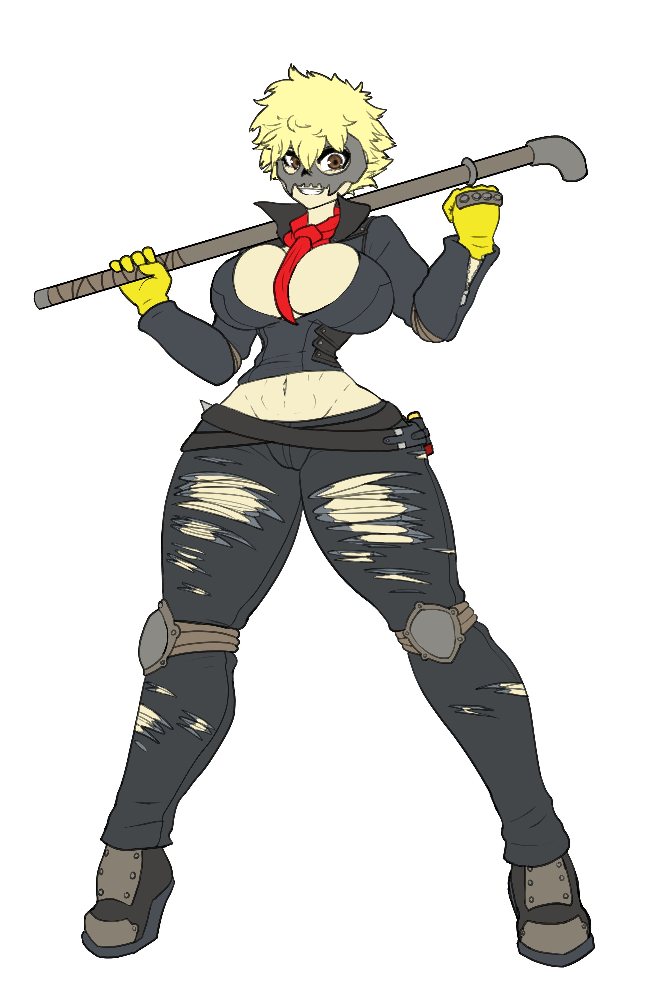 1girls, atlus, big breasts, blonde hair, breasts, brown eyes, curvy, curvy female, curvy figure, female, female focus, female only, genderswap, genderswap (mtf), high heels, hourglass figure, huge breasts, mask, masked, masked female, persona, persona 5, ripped clothing, ripped pants, rule 63, ryuji sakamoto, simple background, smile, thick thighs, thighs, video games, wide hips, xelsword