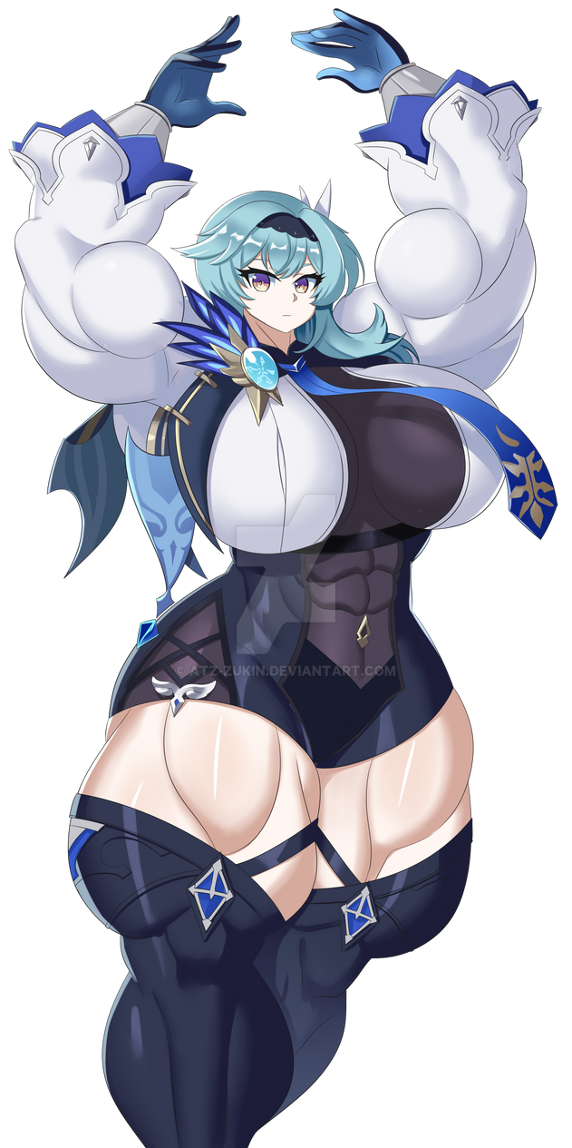 abs atz-zukin big_breasts big_muscles blue_hair eula_(genshin_impact) female female_only genshin_impact hyper hyper_muscles muscle muscular muscular_female