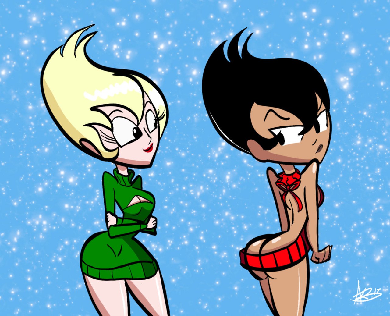 2girls adult_swim alien alien_girl alien_humanoid ashi_(samurai_jack) ass atomickingboo big_ass big_breasts big_butt black_hair breasts bubble_ass bubble_butt cambion cartoon_network crossover daughters_of_aku demon demon_girl galalunan hips huge_ass huge_butt human humanoid light-skinned_female light_skin lips meme multiple_girls princess princess_ilana royalty samurai_jack short_hair sym-bionic_titan thick_ass toonami virgin_killer_sweater white_skin wide_hips