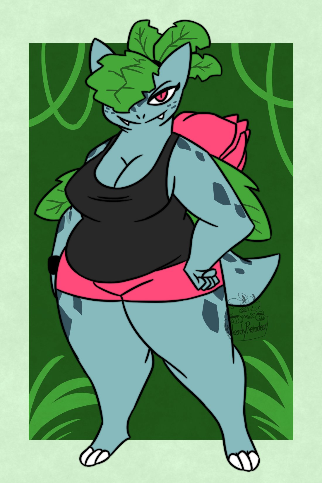 anthro big_breasts breasts clothed female ivysaur nerdyreindeer pokémon_(species) pokemon pokemon_(species) pokemorph scalie tagme