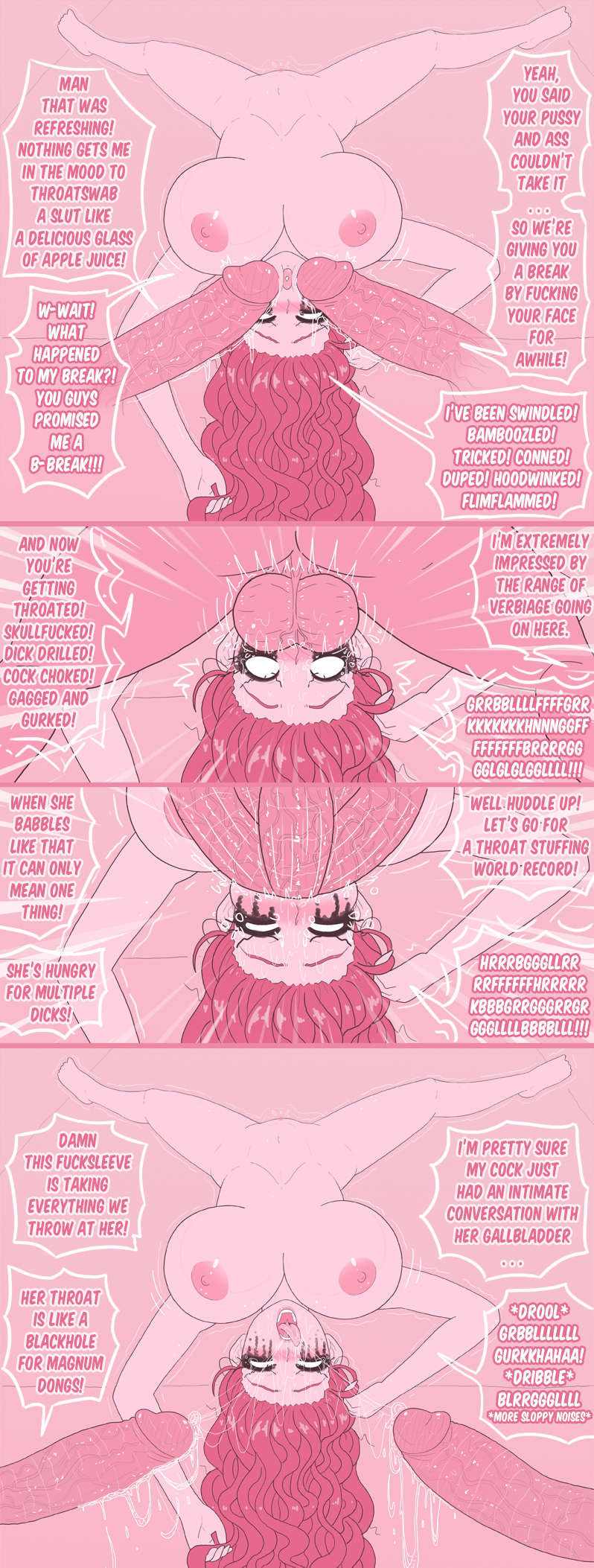 balls, balls on face, big breasts, big penis, breasts, clone, clones, deepthroat, english, english text, female, gamegwl, gangbang, group sex, huge cock, large breasts, male, multiple penises, oral, penis, rape, red hair, sword swallowing position, throat fuck, throat swabbing