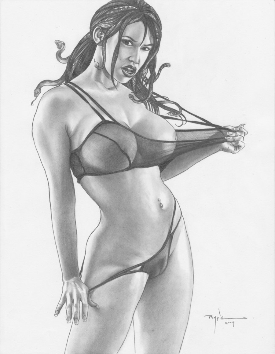 1girls 2009 bianca_beauchamp bra female female_only flashing_breasts greek_mythology light-skinned_female light_skin long_hair looking_at_viewer medusa monochrome mythology panties piercing real_person see_through_clothing snake snake_hair tagme underwear