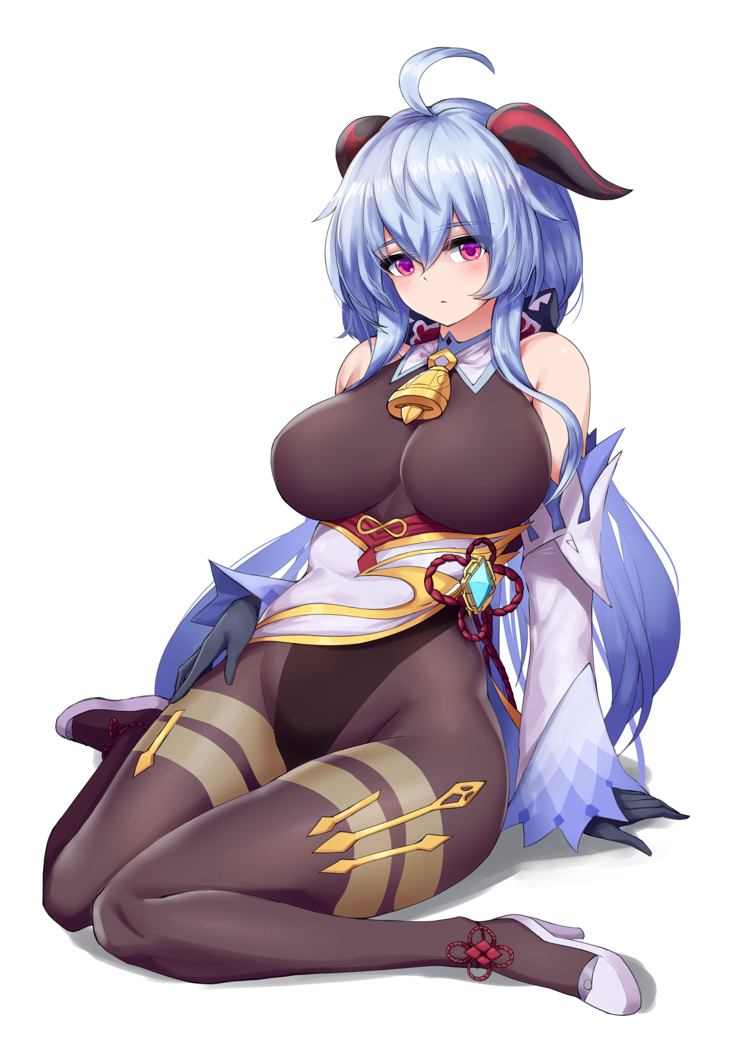 1girls, big breasts, black bodysuit, blue hair, bodysuit, breasts, cho!cho!, female, female only, ganyu (genshin impact), genshin impact, heels, high heels, purple hair, thick thighs, thighs, voluptuous