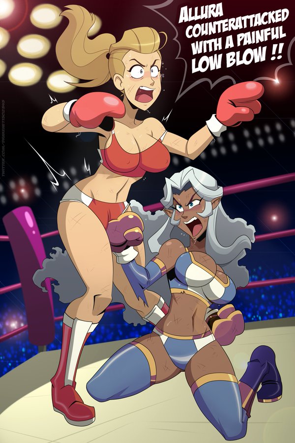 2girls adora big_breasts blonde_hair blue_eyes boxing boxing_gloves boxing_ring brown_hair commission crossover cuntbusting dark-skinned_female dark_skin dark_yellow_boxing_gloves dark_yellow_gloves female female_focus female_only fighting gloves great_dude light-skinned_female light_skin long_hair ponytail princess princess_allura purple_hair red_boxing_gloves red_gloves royalty she-ra_and_the_princesses_of_power voltron voltron:_legendary_defender