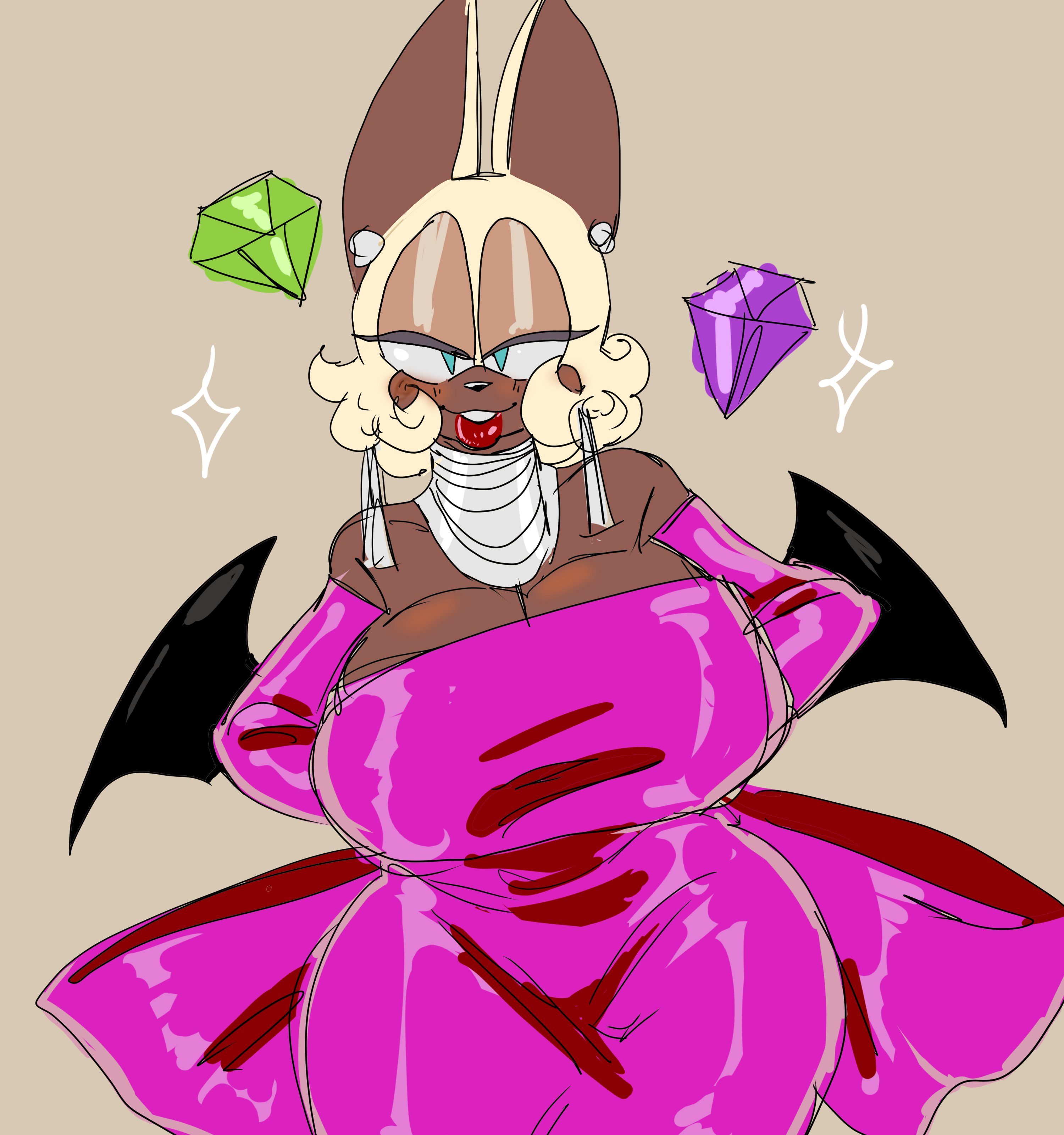 anthro, bat, big breasts, breasts, cleavage, clothed, clothing, dark skin, dark-skinned female, dedoggyskullz, elbow gloves, female, gloves, latex, latex gloves, rouge the bat, sega, solo, sonic (series)