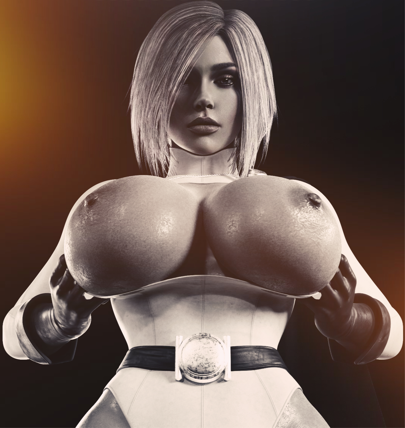 1girls, 3d, big breasts, blender, breasts, busty, curvy, dc, dc comics, female, female only, grvty3d, huge breasts, injustice 2, kara zor-l, karen starr, large breasts, monochrome, power girl, power girl (injustice), solo, superman (series), thick