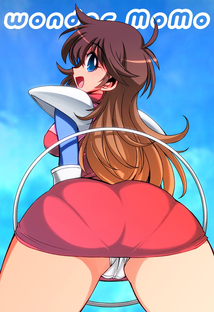 ass bandai_namco cameltoe hula_hoop kanda_momo looking_back muramasa_mikado namco panties pantylines smile underwear upskirt white_panties wonder_momo